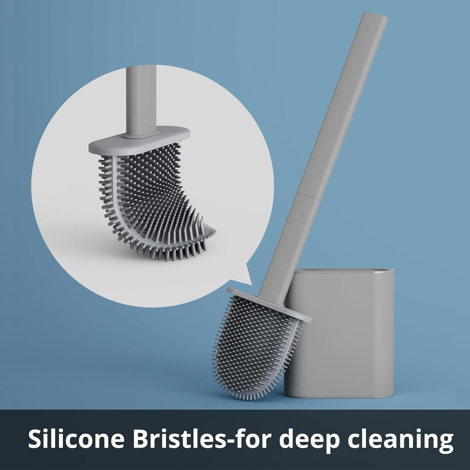 Toilet Brush and Holder Set, Silicone Toilet Brush with TPR Bristles, Wall Mounted and Standing, Pearl Grey Toilet Brush, for Bathroom (1Pc Pearl Grey) image number 1
