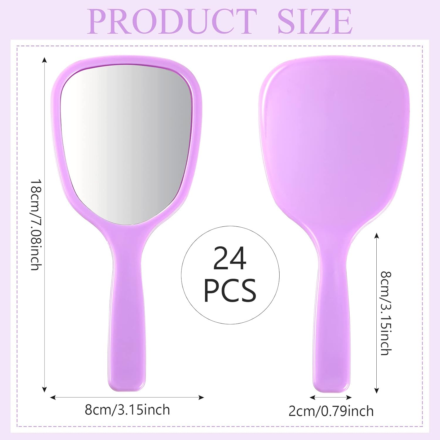 Geelin 24 Pcs Handheld Mirrors Small Hand Mirror with Handle Plastic Travel Makeup Compact Mirror Portable Vanity Mirror for Camping Home Women Men Purse, 6 Colors, 7 X 3.15 Inches/ 18 X 8 Cm image number 2
