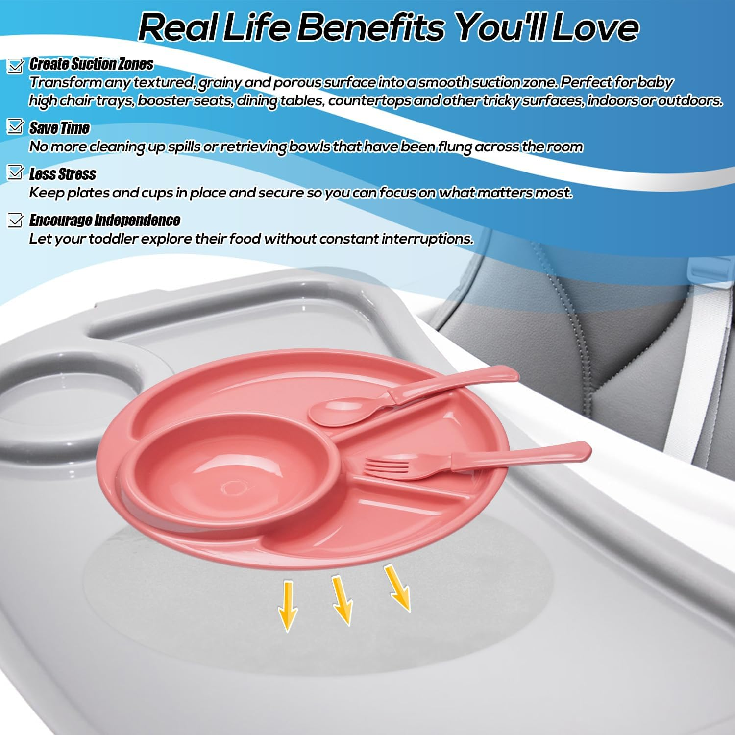 9Pcs Transparent Suction Stickers for Stokke Tripp Trapp Tray, round & Rectangle Strong Suction Fixer Adhesive Tray Sticker for High Chairs Baby Plates Bowls & Toys Stability image number 3