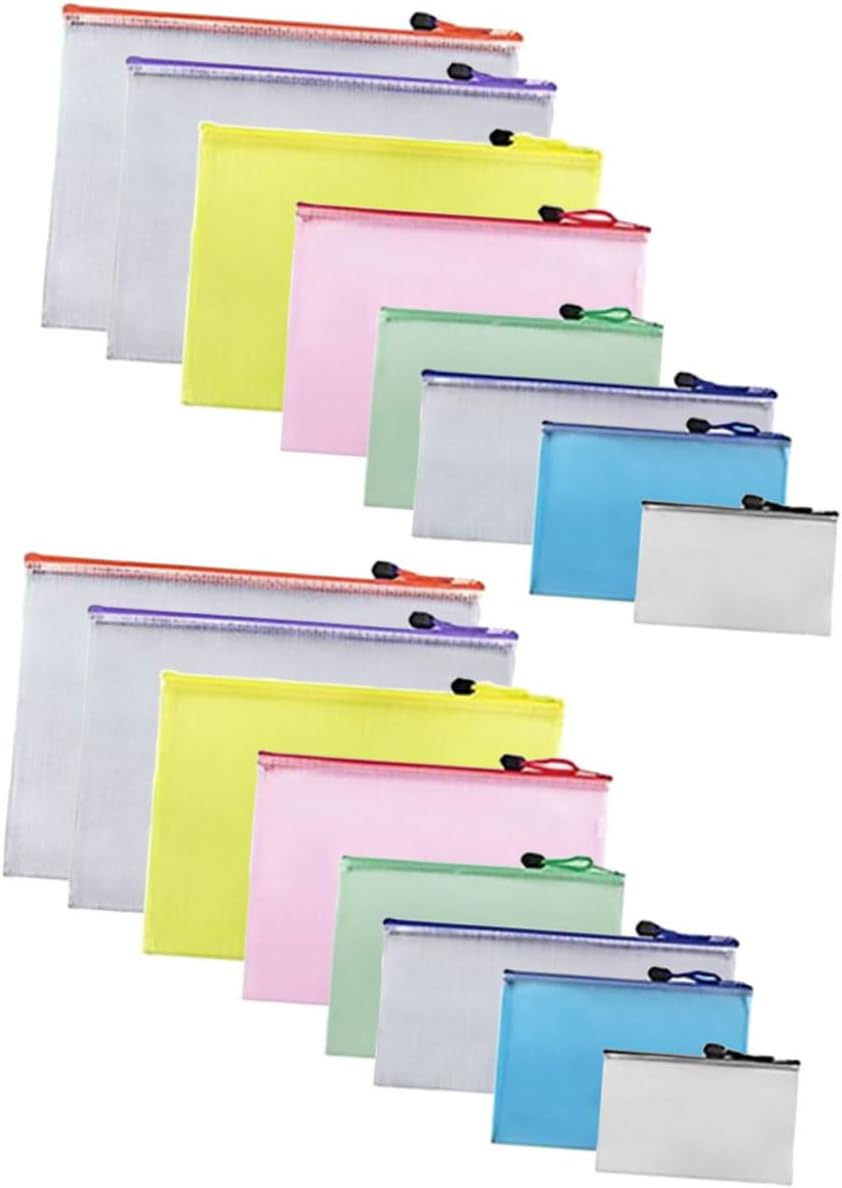 SHOWERORO 16Pcs Mesh Zipper Pouches Document Bag Zipper for Travel Organization Random Color image number 4