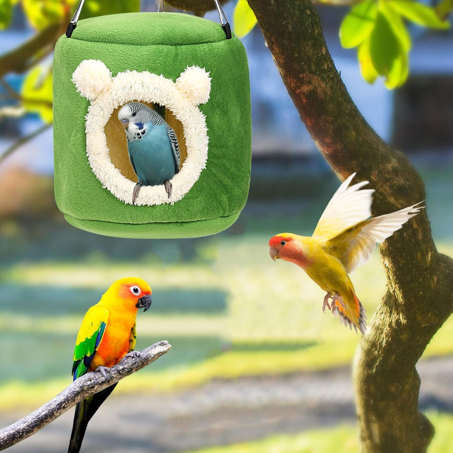 Kuehssn Parrot Warm Nest - with 3 Hooks Winter Bird House Toy,Winter Bird Warmer for Cage, Warm Snuggle Hut for Pearl Birds, Sugar Gliders, Munias, Squirrels, Hamsters image number 1