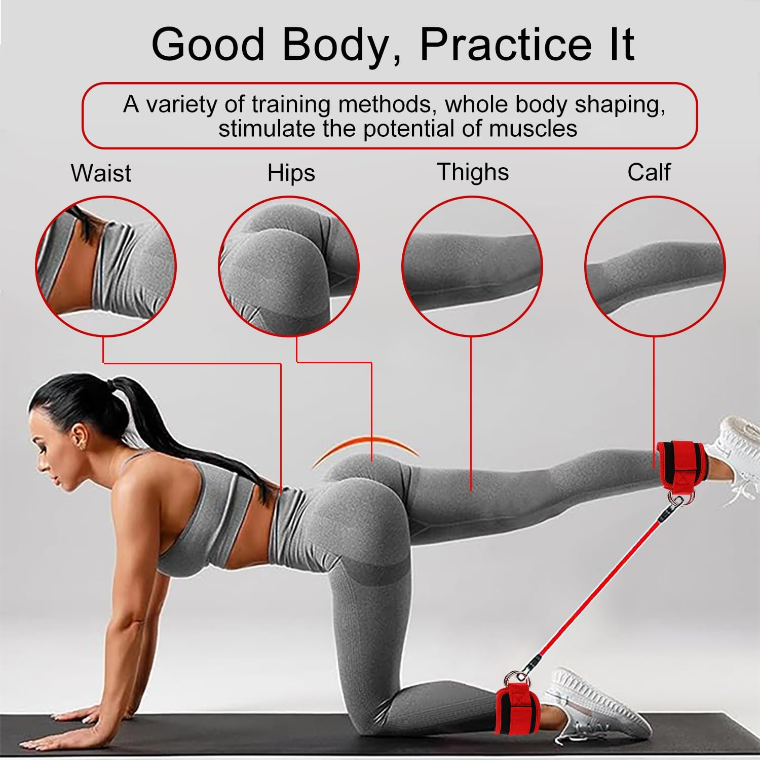 Icovalescent Pack of 2 Foot Straps Cable Pull, Weight Cuffs, Fit Grip Lifting Straps for Fitness, Gym, Workout, Cable Machines, Strength Training Equipment (Red) image number 3