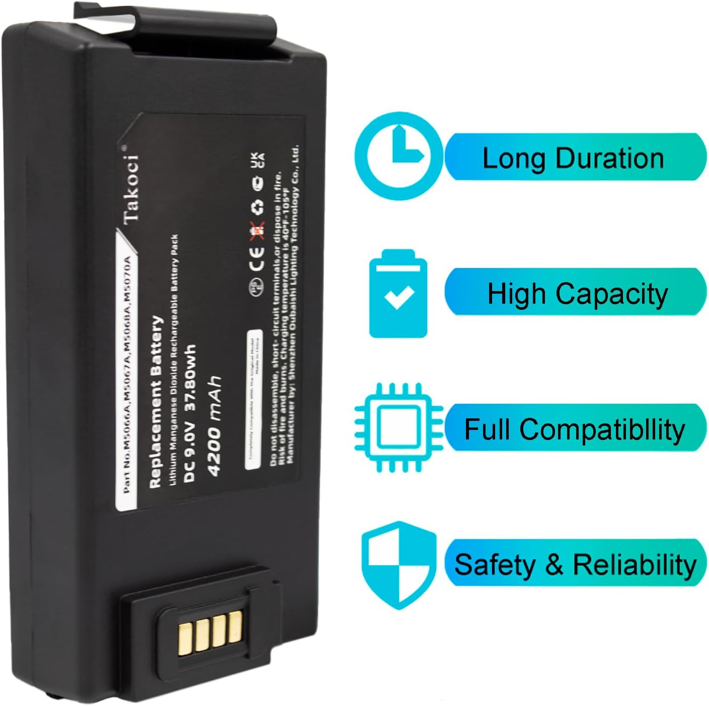 M5070A Battery Replacement Compatible with Hear/Tstart Onsite HS1 Frx M5066A M5067A M5068A 4200Mah/9V image number 6