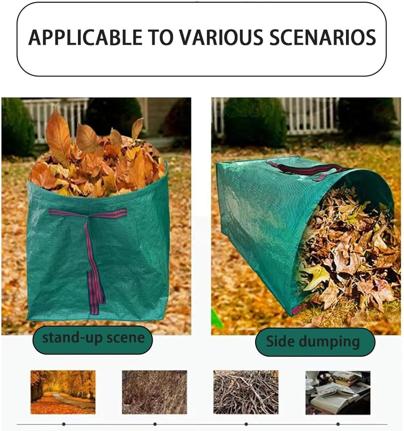 Garden Waste Bags, 2 Heavy Duty Garden Bags, Reusable Sacks with Handles, Waterproof Foldable Bag for Waste & Rubbish, Ideal for Collecting Grass Leaves