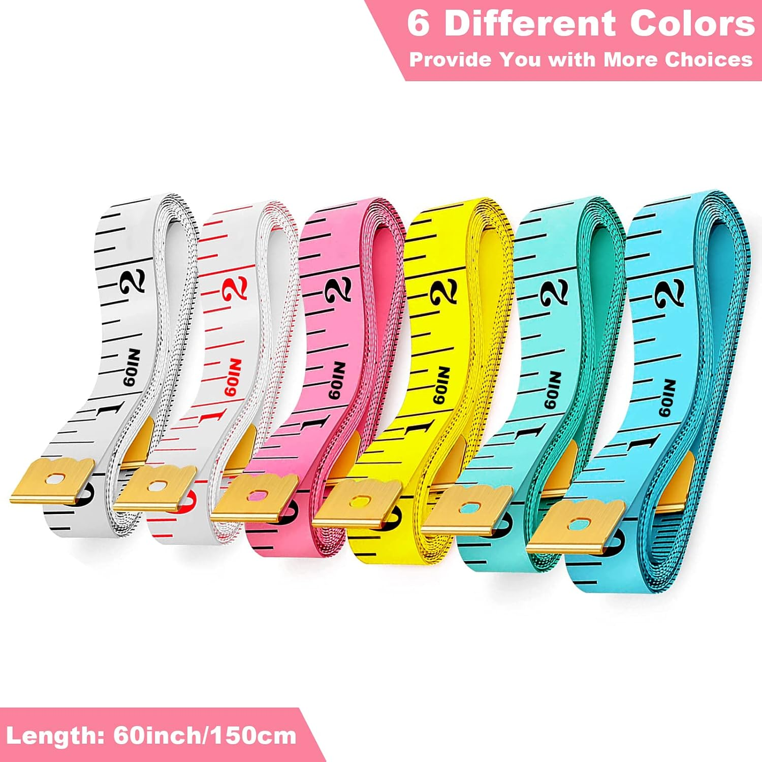 6 Packs Soft Body Tape Measure Measuring Tape for Body Double Scale Small Fabric Sewing Tailor Cloth Waist Pink Measuring Tape Measure for Body Measurements Weight Loss, 150Cm/60Inch image number 3