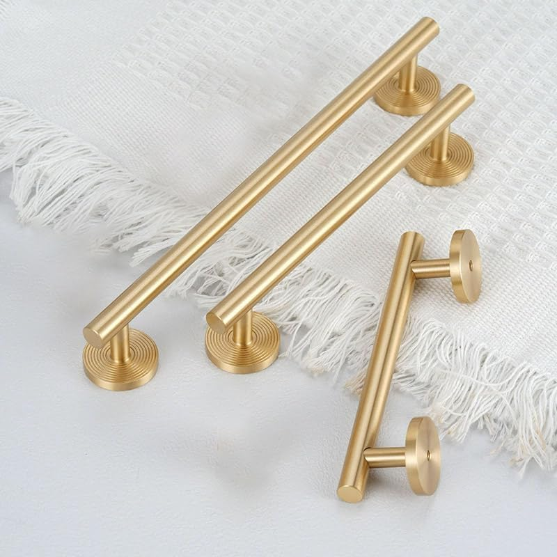 AIMALL European Style Solid Brass Cabinet Handles Drawer Pull Knob for Wardrobe Door with Brushed Brass Finish image number 5