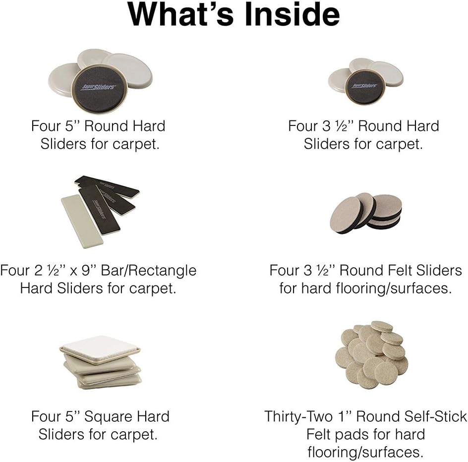 Supersliders 4912895N Assorted Size and Shape Value Pack, Reusable and Self-Stick Furniture Sliders and Felt Pads to Protect Flooring Surfaces, Linen (52 Pieces) image number 5