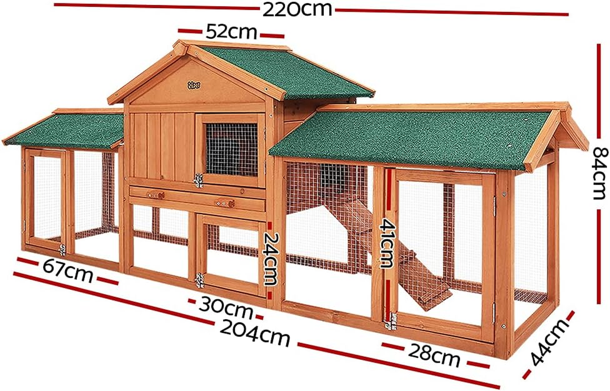 I.Pet Chicken Coop Large Rabbit Hutch, Coops Wooden Pet House Run Cage Walk in Door Guinea Pig Ferret Feeder Bunny Hen Chook, Outdoor Weatherproof Metal Roof Tray Ladder Hatch Nesting Box Farm DIY image number 6