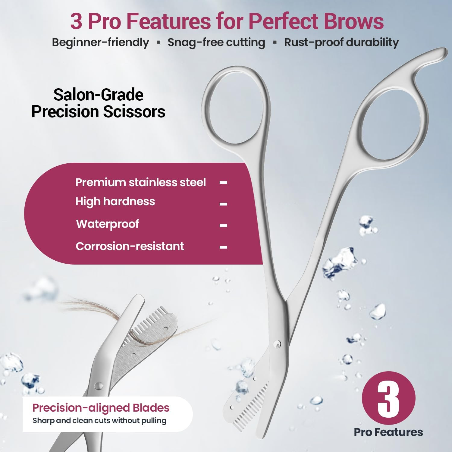 THRAU Eyebrow Scissors with Comb, Stainless Steel Precision Eyebrow Trimmer for Women, Safety Guard for Beginners, Mini Scissors and Grooming Kit for Home or Travel image number 4