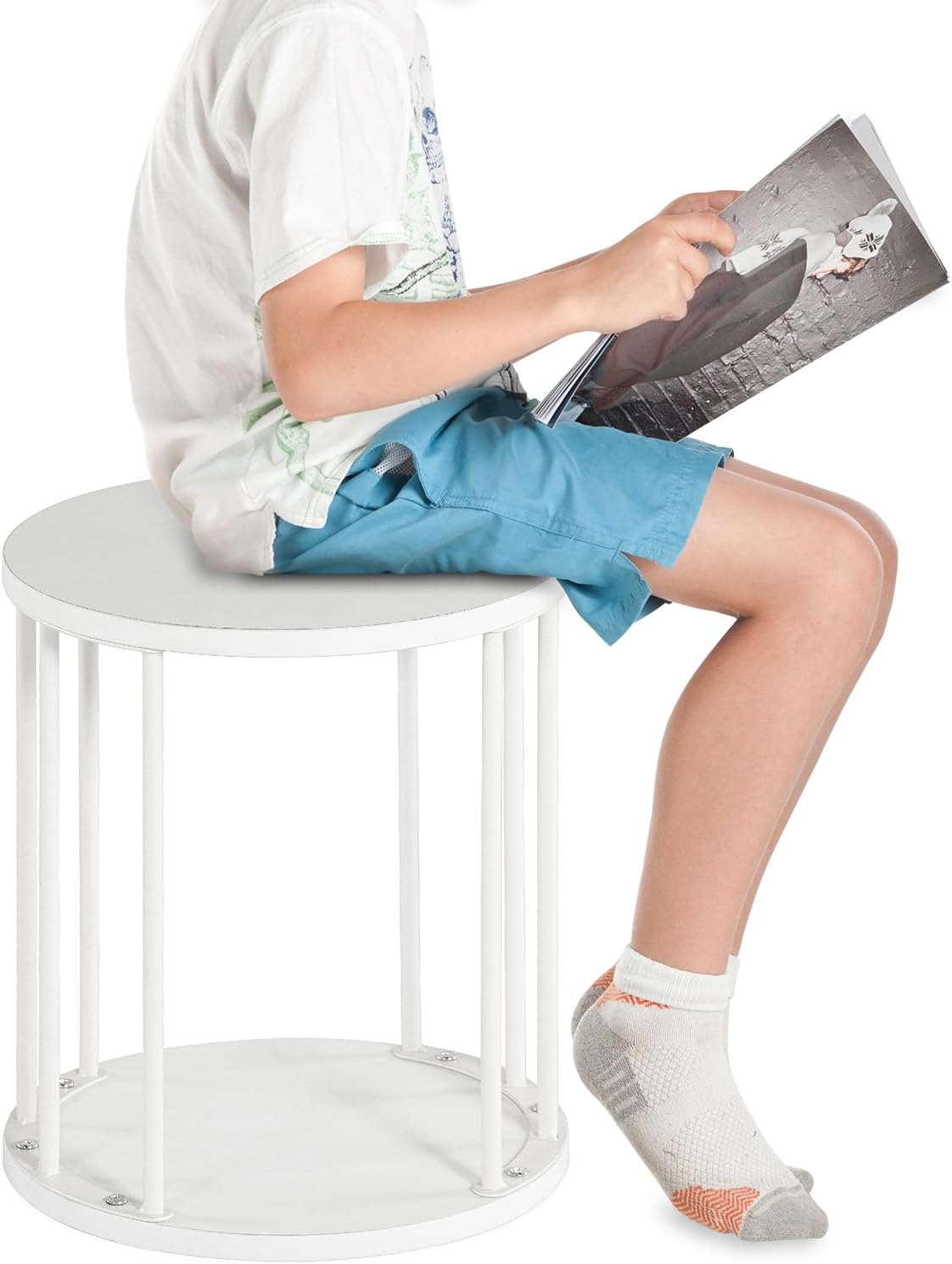 HDANI Small round Wooden Step Stool for Kids Adults, 300Lbs Load Capacity Garden Stool, Non-Slip Small Stool for Plant Stand, Kitchen, Bathroom and Bedroom, White image number 4