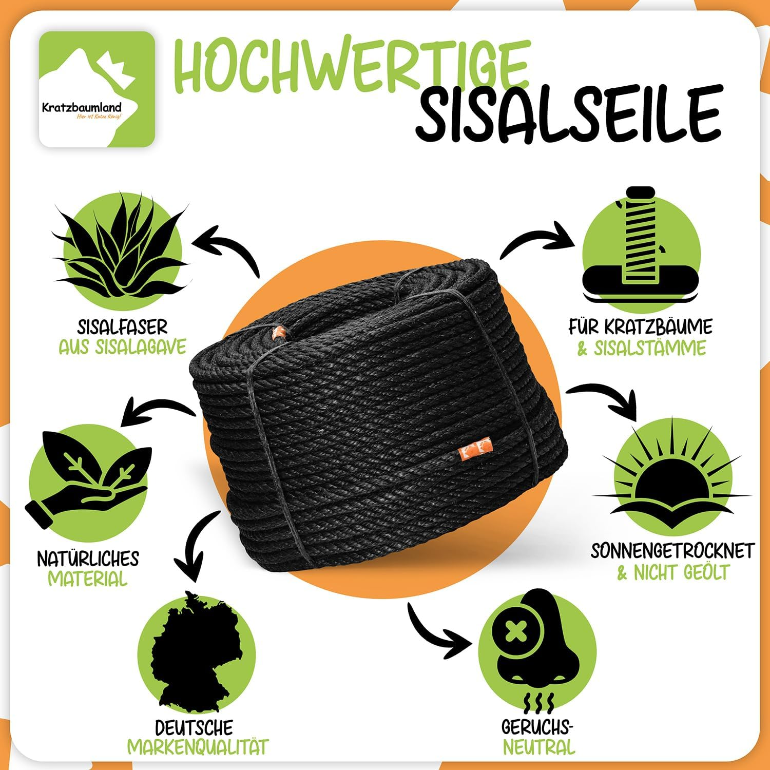 Kratzbaumland Premium Sisal Rope Black 10 Mm Black Sisal Rope for Scratching Posts Various Lengths (20 Metres) image number 3