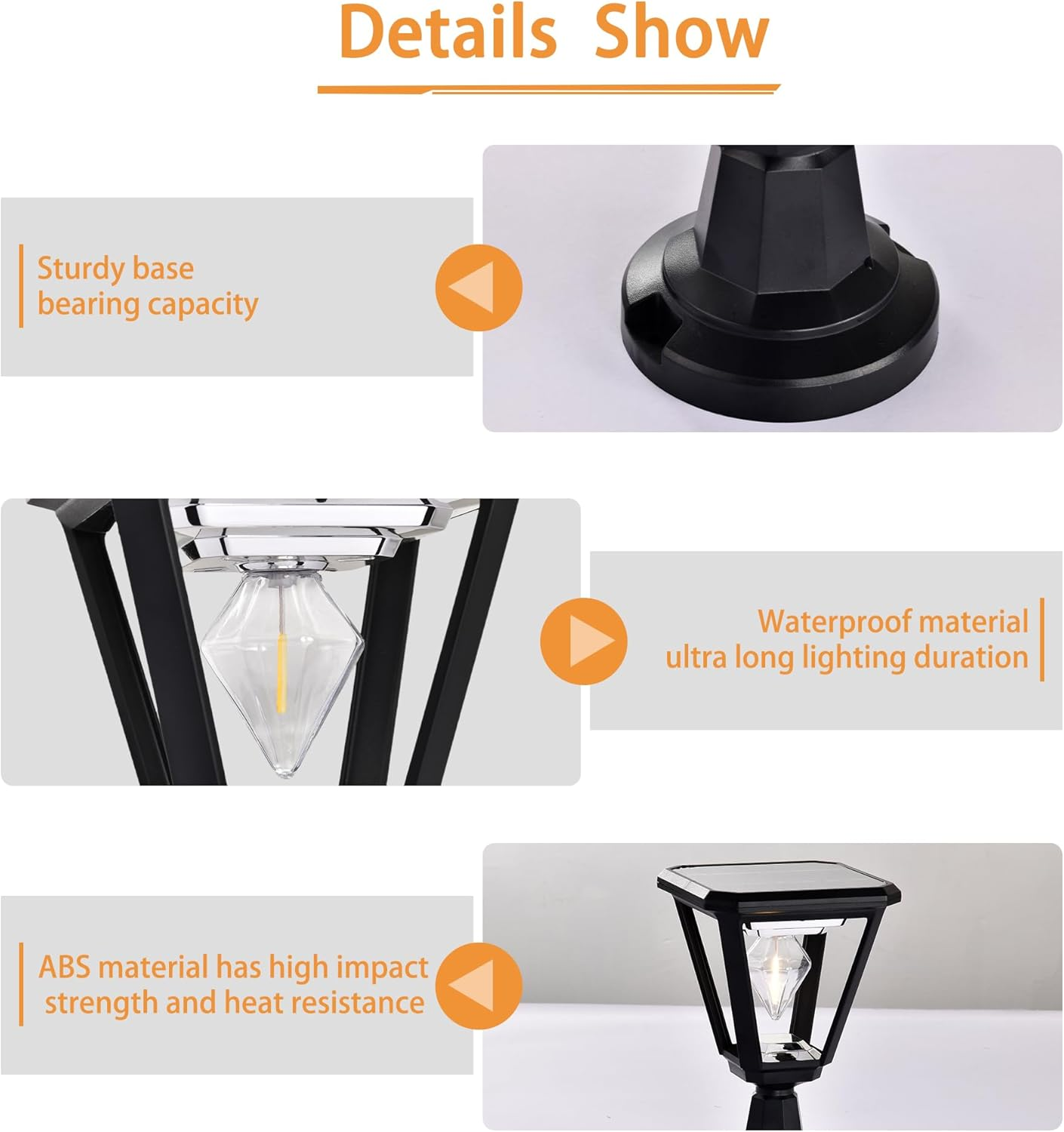 Solar Outdoor Post Lights 2700K Dusk to Dawn Solar Lamp Post Light Outdoor Waterproof Street Lights for Lawn Patio Yard Pathway Garden image number 2