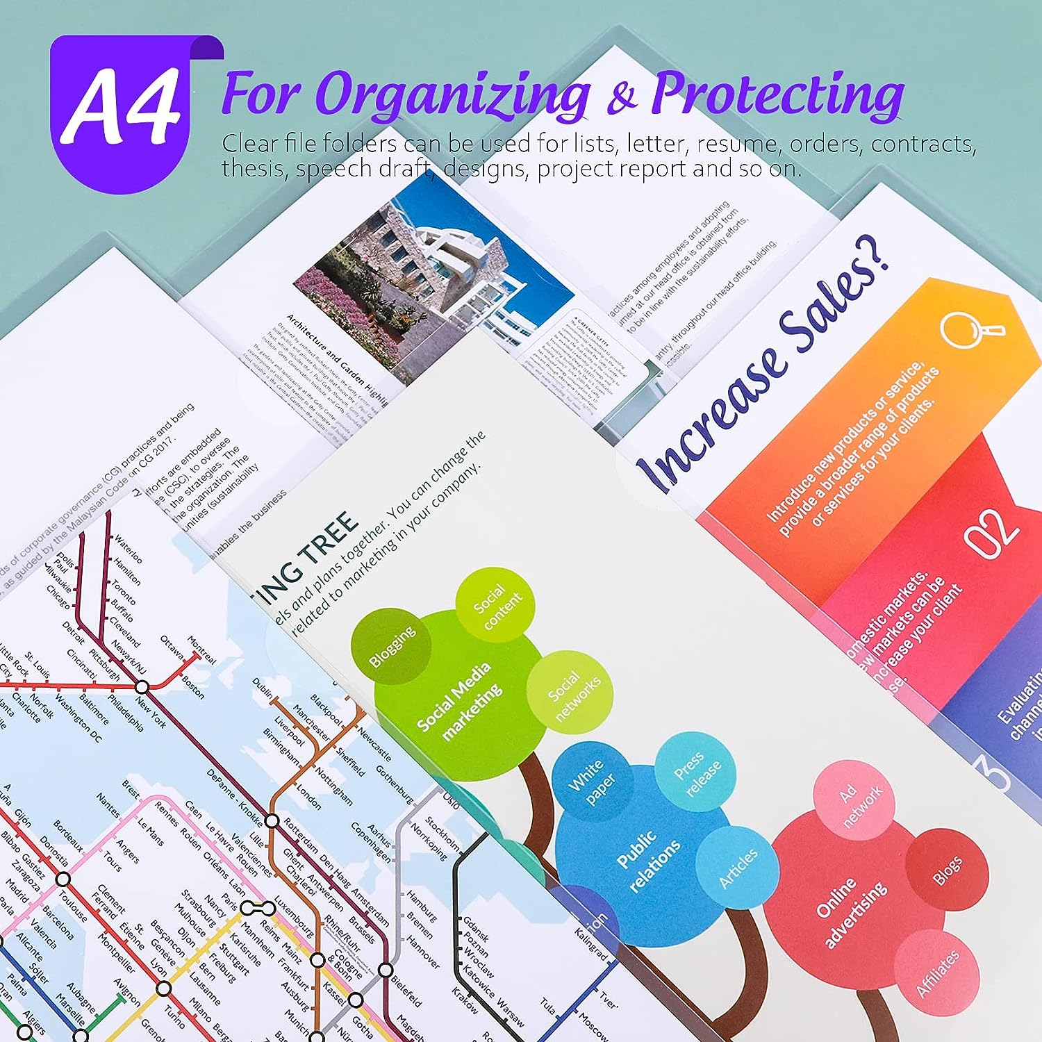 LEOBRO 30 Pack Plastic Folders, A4 Cut Flush Folders for Document, 230 Micron Thickened Open Top & Side Plastic File Folders, A4 Size Clear Wallets, Page Protector for School, Office Paperwork image number 6