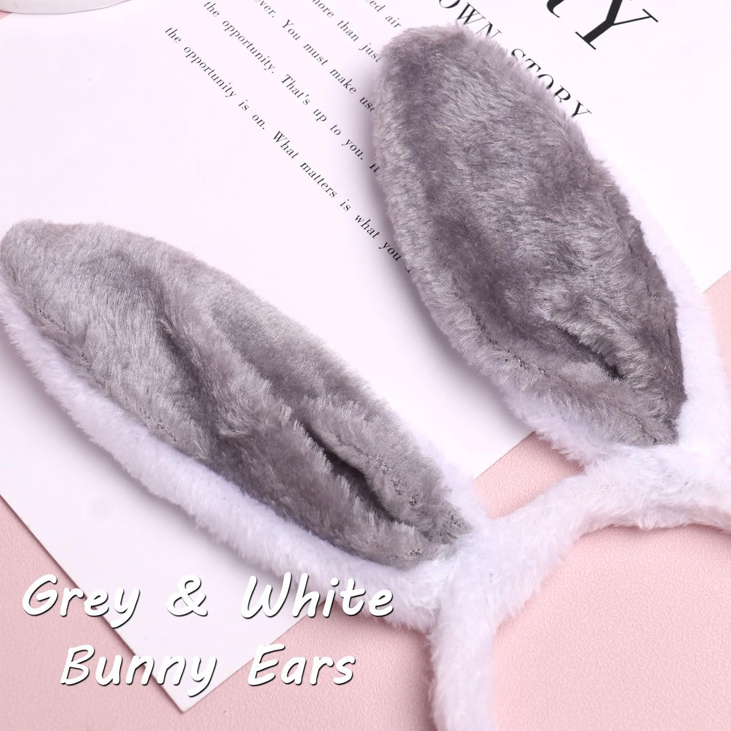 HATOTO Bunny Headband Easter Hair Bands for Women Girls Kids, Cute Plush Rabbit Ears Hair Accessories Non Slip Headbands Easter Day Party Decoration Supplies - 4. Grey image number 3
