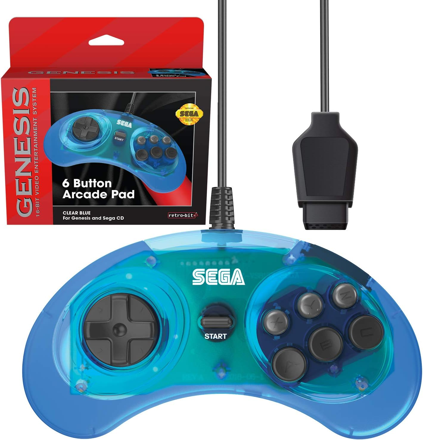 Retro-Bit Official Sega Genesis Controller 6-Button Arcade Pad for Sega Genesis - Original Port (Blue) image number 1