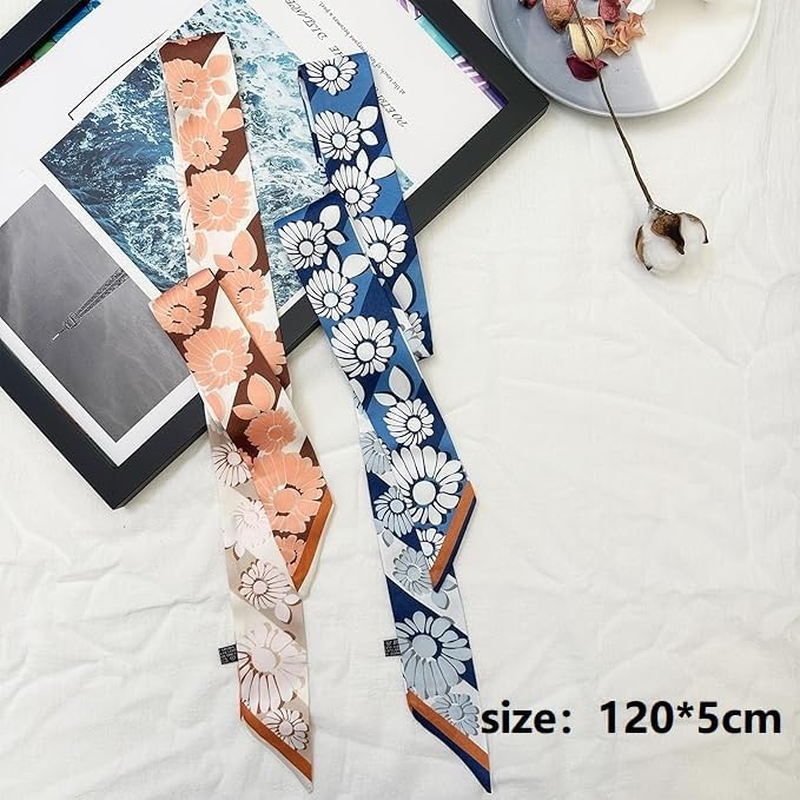 Silk Purse Scarf for Handbags,Bags, and Purses,2 Pcs 2"X47" Hair Ribbon Skinny Neck Scarves for Women image number 1