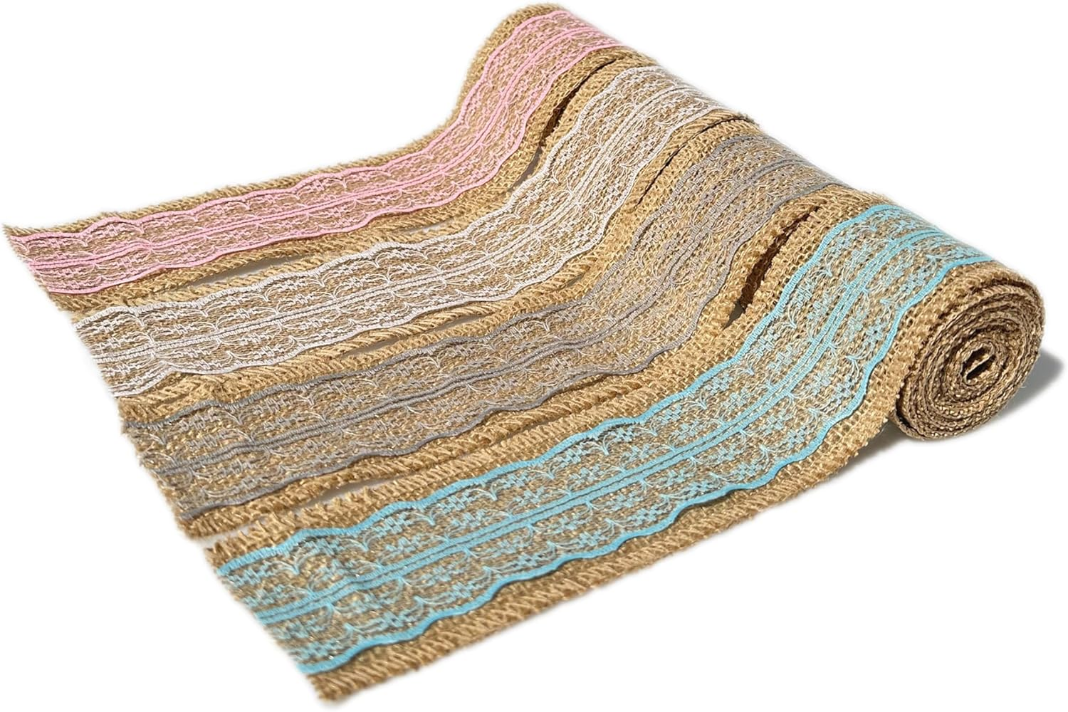 LWR CRAFTS Natural Burlap Ribbon with Lace (Pink) - Pink image number 2