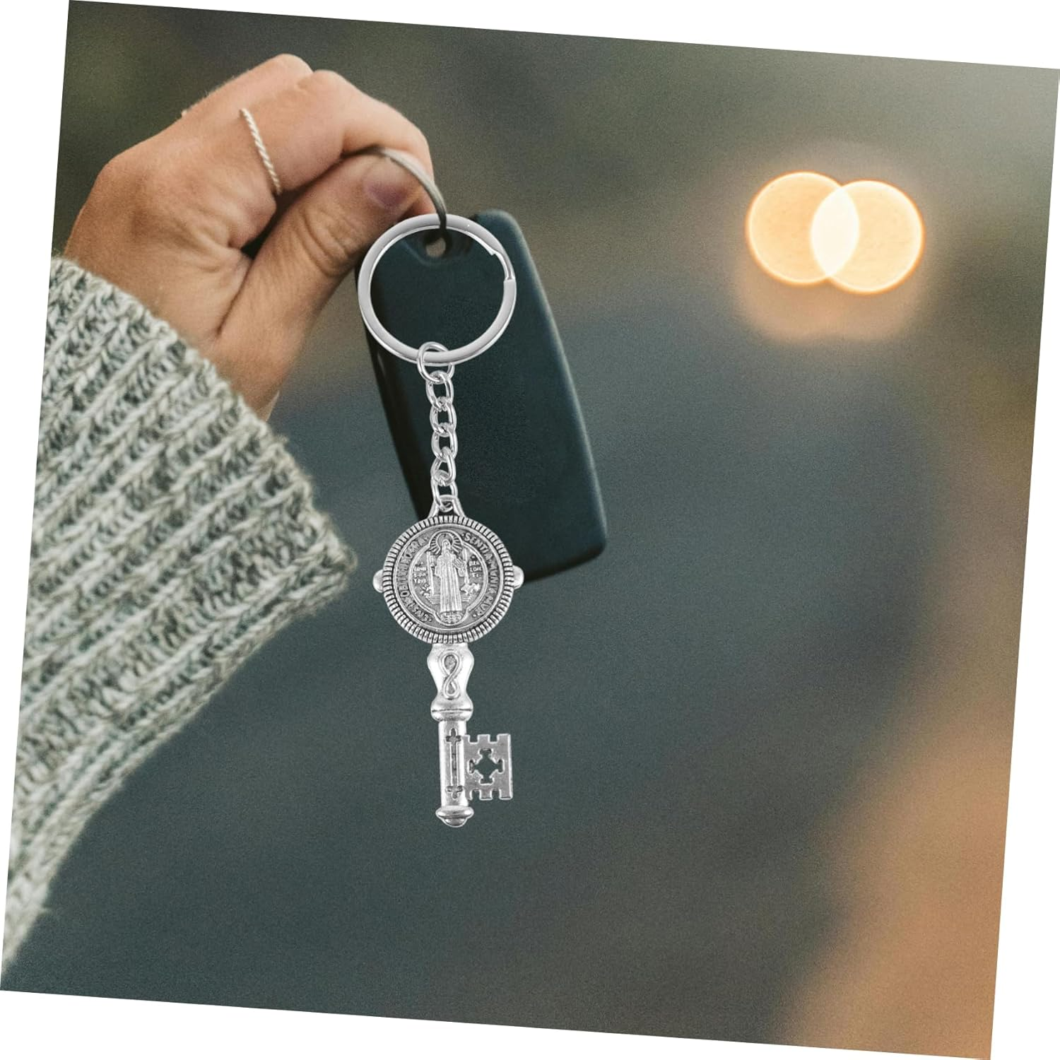 Key Chain Religious Keychain Charm Feng Shui Keychain St Benedict Medals Cross Crucifix Key Ring Key Shaped Handbag Charms Crucifix Back Keyring Metal image number 7