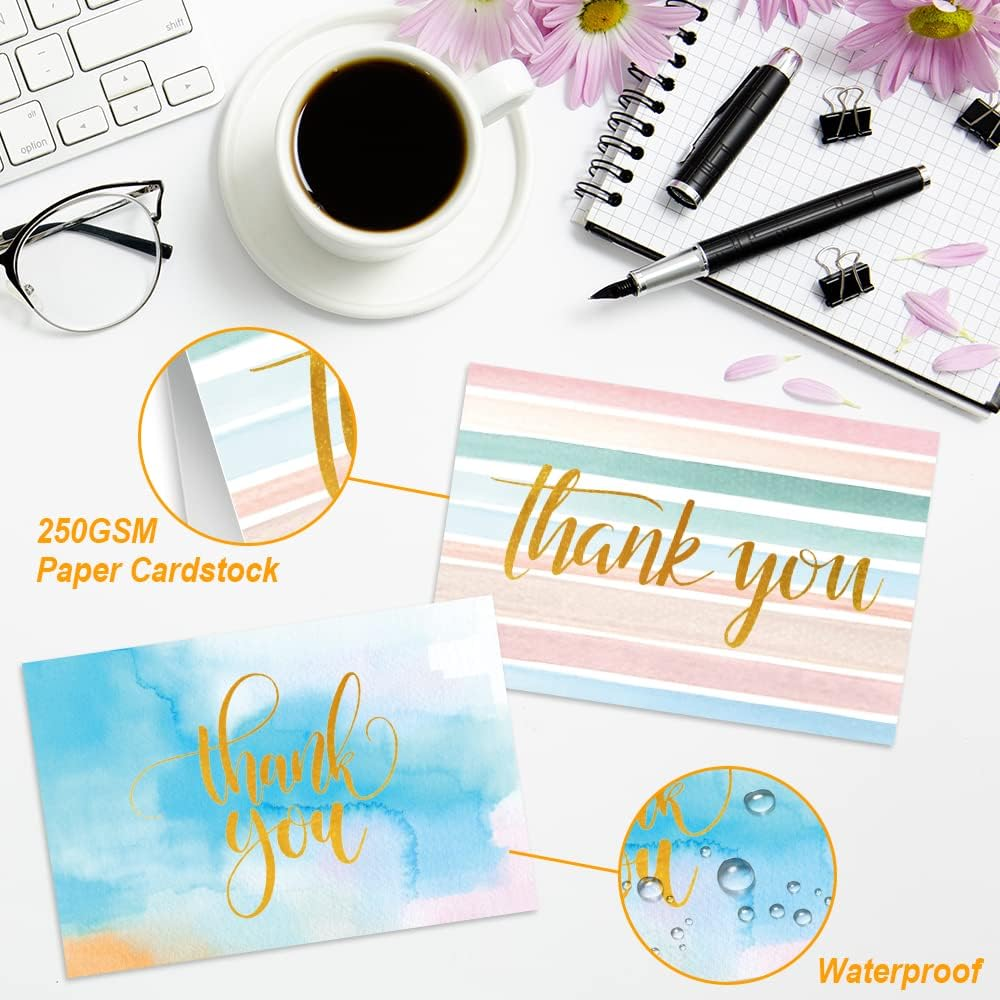 48 All Occasion Thank You Cards with Envelopes, Assorted Blank Note Cards, 6 Watercolor Design, 4X6 Inches Blank Stationary Thank You Cards with Envelopes Set image number 2