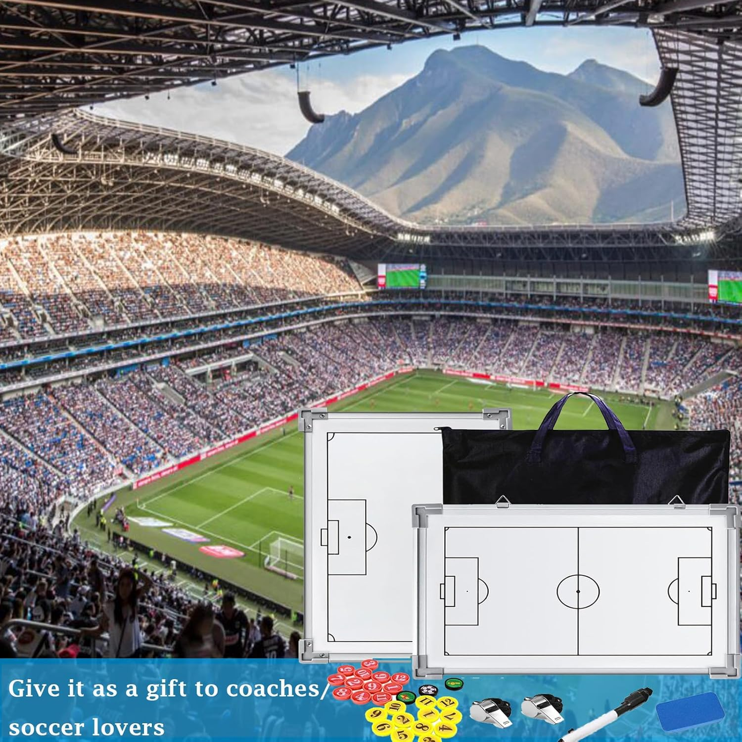 Soccer Coaching Board,Portable Football Tactics Whiteboard,Full-Court Half-Court Large Soccer Training Coaching Strategy Dry Erase Clipboard with Player Markers and Pen,Coach Training Equipment image number 2