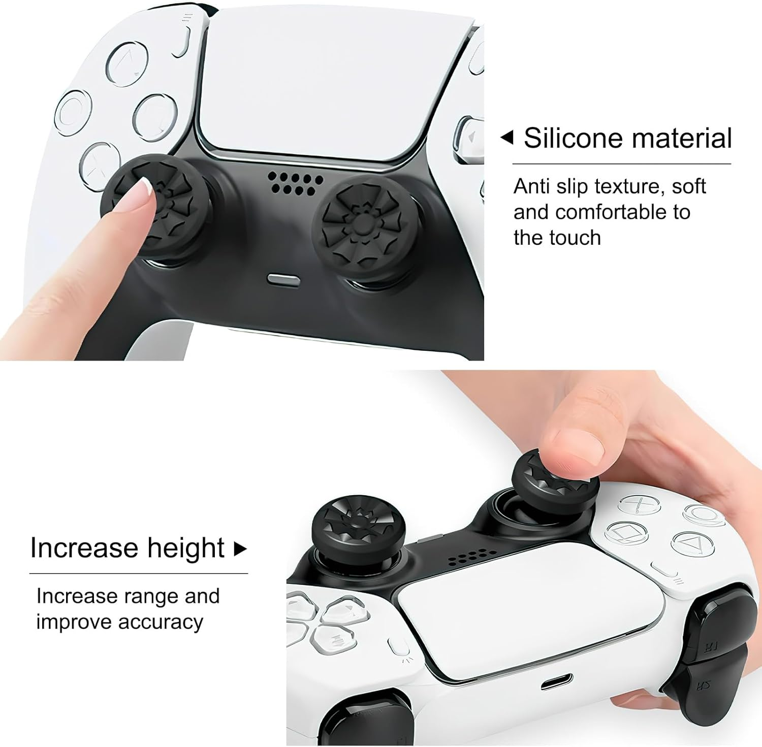 Textured PS5 Thumb Grips Controller Cover - 2 Pairs Black & White Non-Slip Silicone Joystick Caps Compatible with PS5/PS4 Controller Accessories (Improve Grip & Control) image number 6