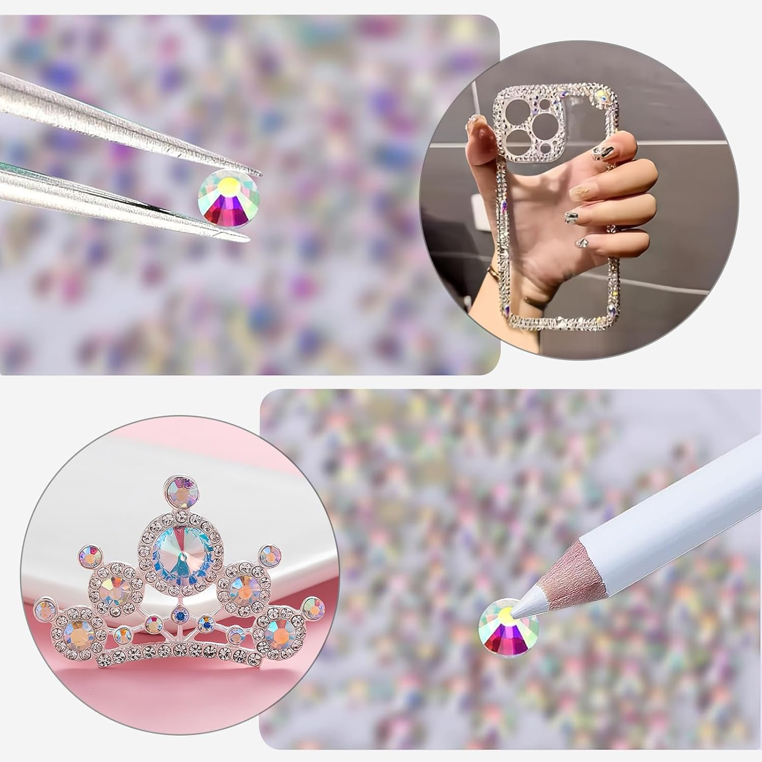 2500 Glitter Gems Hotfix Self-Adhesive 0.15~0.48 Cm, Rhinestones for Textiles for Gluing, Gemstones for Crafts, Rhinestones, for Clothing, Shoes, DIY, Craft, Nail Charms, Gift (AB) - Black image number 4