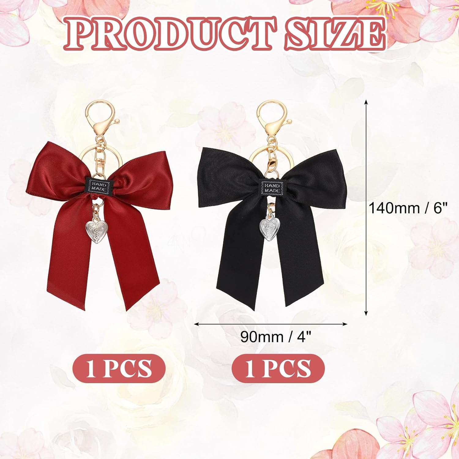 Uxcell 2Pcs Bow Knot Keychain, Cute Bag Charm Keyring, Bow Accessories for Women Purse, Backpack, Car Key, Phone Decoration (Black and Red) image number 3