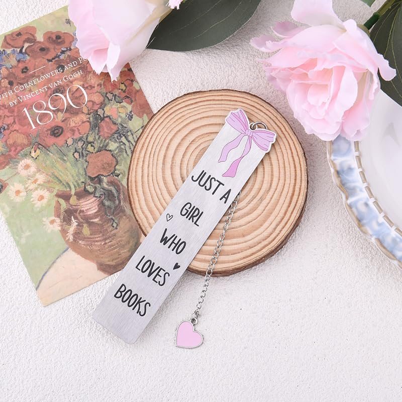 Cute Bookmark for Girls Pink Bow Book Marks for Reading Women Student Book Lover Bookworm Bookish Christmas Birthday Gift Just a Girl Who Loves Books Bookmarks Accessories image number 5
