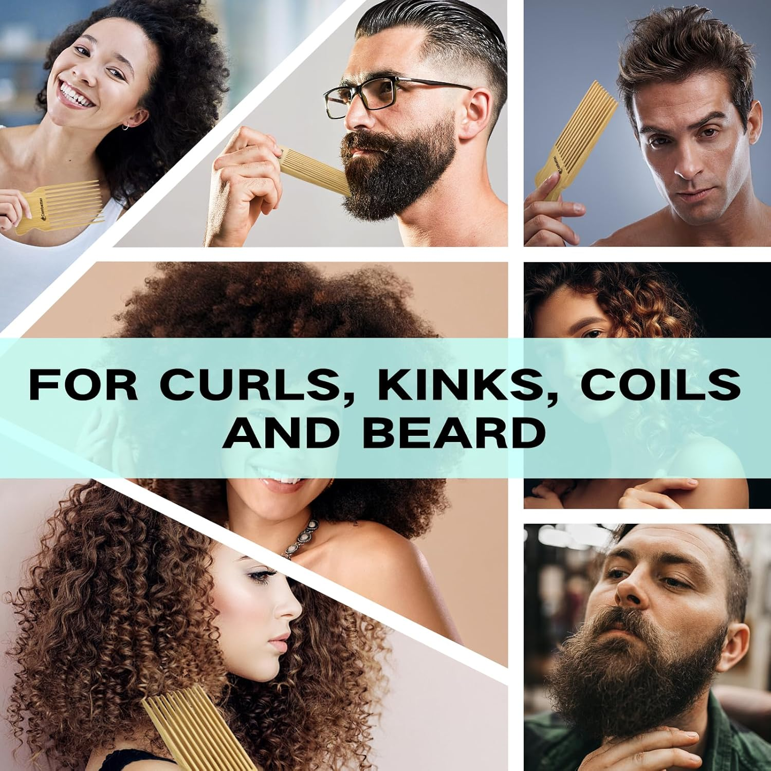 Bamboo Hair Pick by Combetter, Enhance Curl Definition & Volume All Curly Hair, Eco-Friendly Afro Pick for Detangling & Styling for Men, Women & Kids, Yellow image number 1