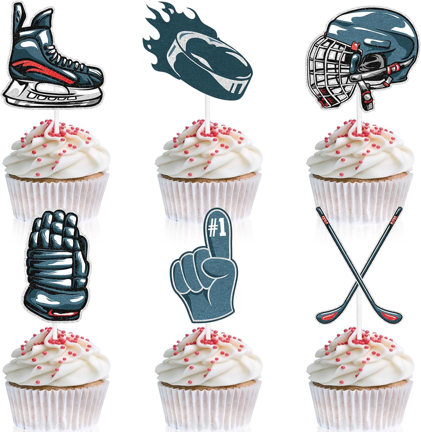 18-Piece Hockey Player Happy Birthday Cupcake Toppers Set - Kids' Hockey Themed Party, Boys and Girls Birthday Party, or Baby Shower Party Decorations Supplies - LIANGSS image number 4