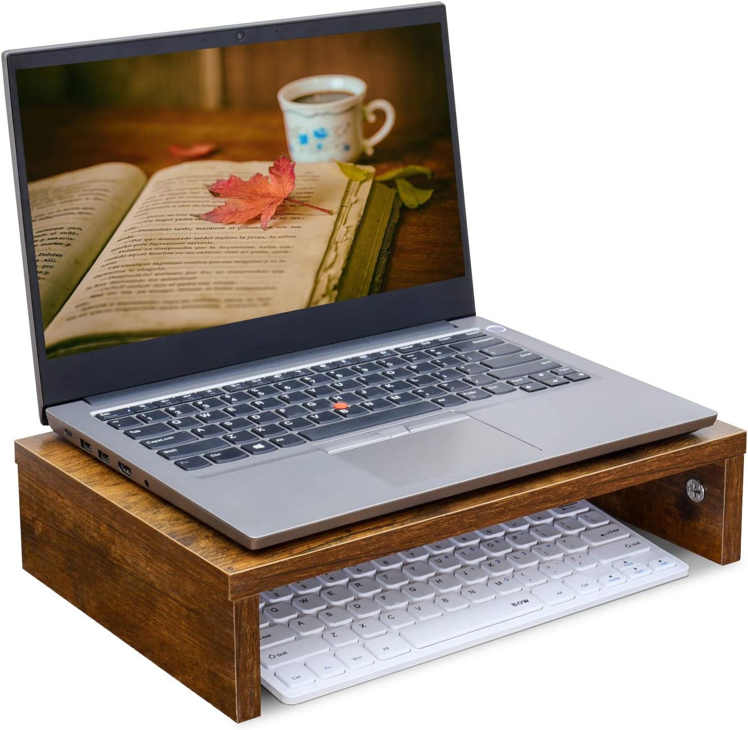 TEAMIX 14.2 Inch Monitor Stand Riser, Rustic Brown Wood Monitor Riser with Storage for Desk Small Monitor Stand Tv/Screen/Pc/Laptop Riser Computer Stand Desktop Shelf