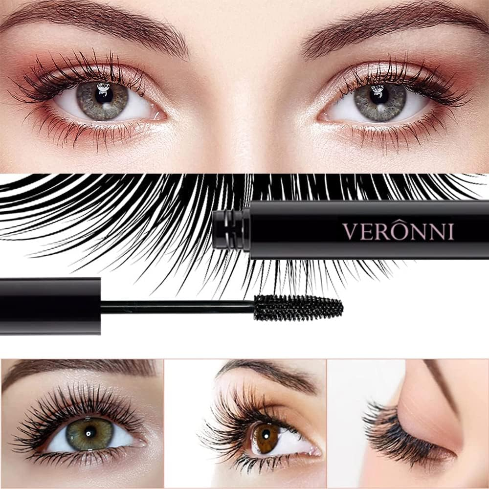 VERONNI Black Waterproof Mascara, Curling Thick Lengthening Eyelash Mascara, Lifts and Extends Lash Length, Clump Resistant, Non-Smudge Eyelash Colorful Extension Curl Mascara Makeup (Black) image number 3