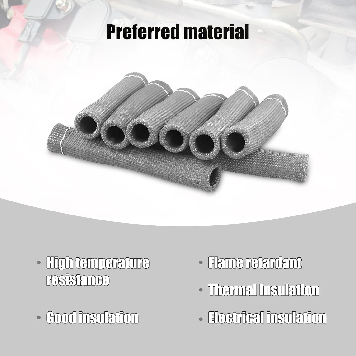 8Pcs Spark Plug Wire Heat Shields for Ford Chevrolet, 2500 Degree Spark Plug Wire Shield Protector Boots Thermal Protection Insulator Wrap Sleeve Cover for LS1 / LS2 SBC BBC 350 454(Silver Gray)