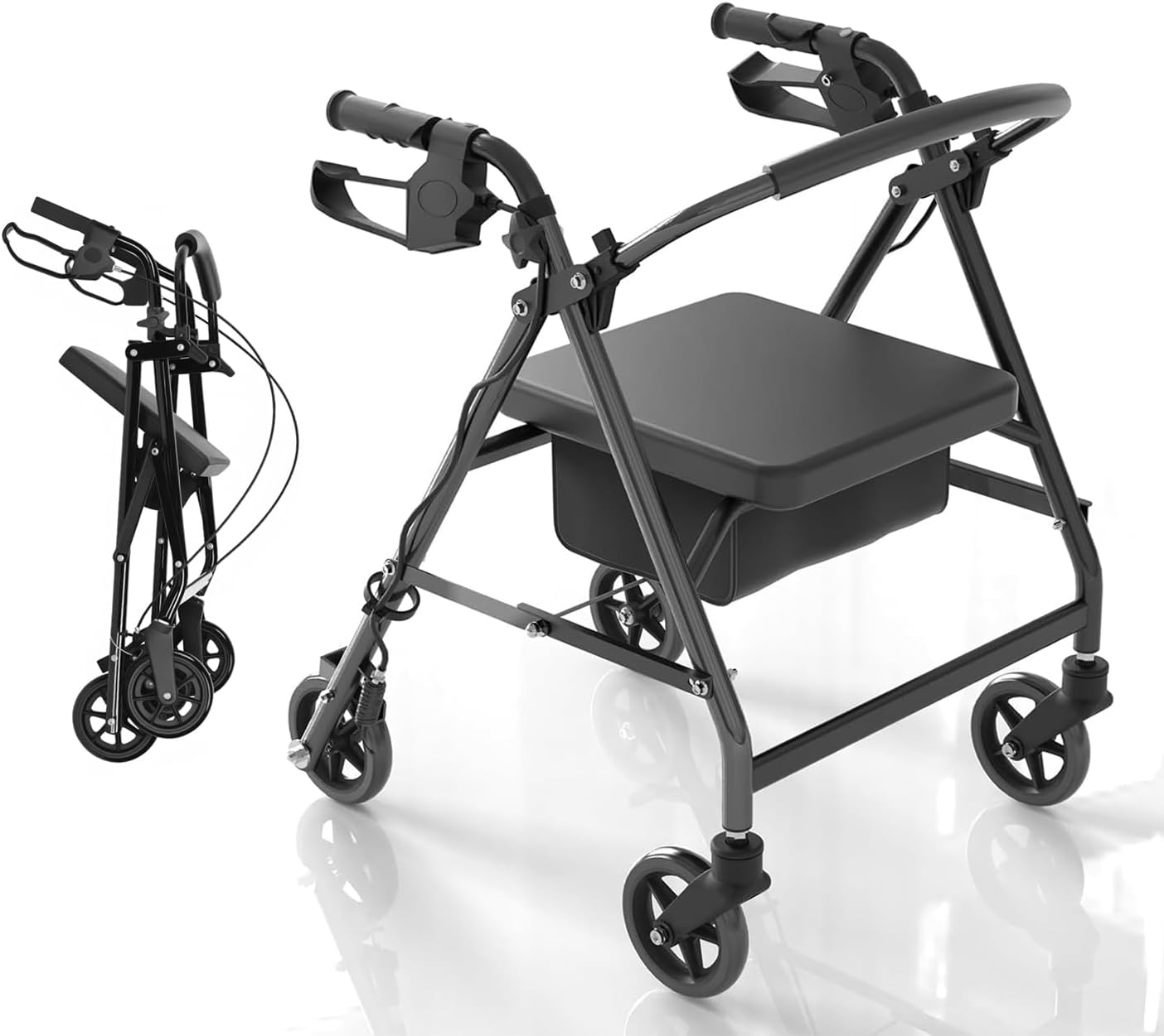 Advwin Lightweight Rollator Walker, 4-Wheel Folding Mobility Aid with Padded Seat, Dual Brake System, Adjustable Arms, and Under-Seat Storage Bag for Seniors and Elderly image number 4