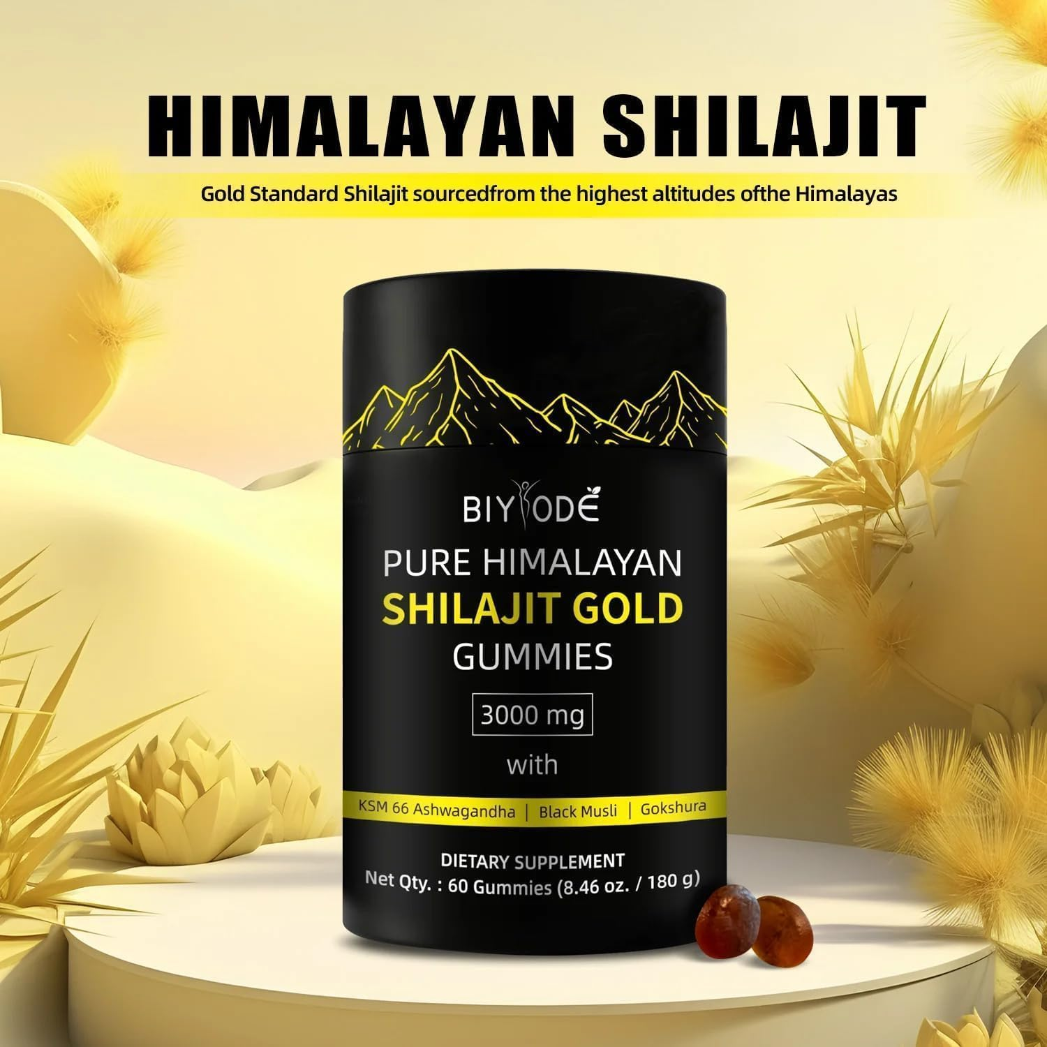 FIME Pure Himalayan Shilajit Gummies Gold - 60 Count - Lab Tested Shilajit Gummies for Men & Women - No Added Sugar, Non-Gmo - with Fulvic Acid & 85+ Trace Minerals - Boost Energy & Vitality image number 2