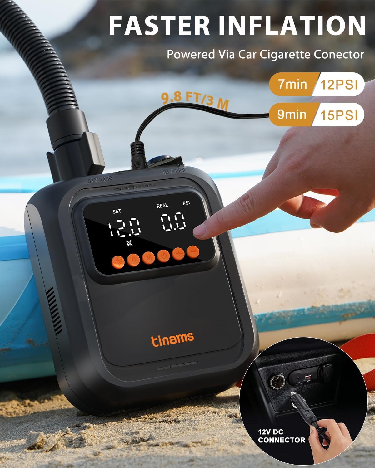Electric SUP Pump, 20 PSI High-Pressure Paddle Boards Pump, 12V Car-Powered Inflator Deflator Quick Air Pump for Paddle Boards, Kayaks & Inflatables image number 3