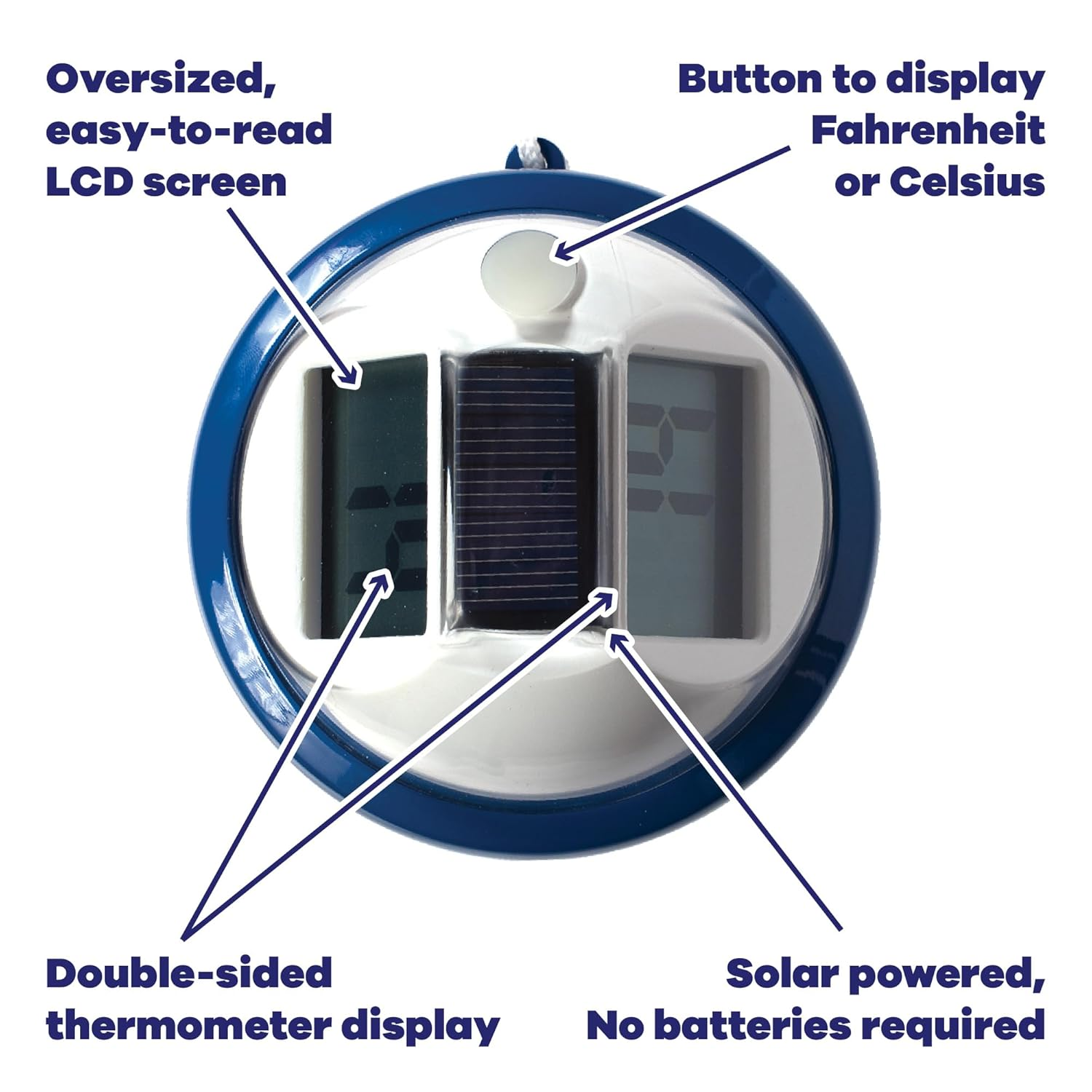 GAME Solar Digital Pool & Spa Floating Double Screen Thermometer, Solar Powered, Fahrenheit & Celsius, Double-Sided Screen, LCD Display, Dark Blue