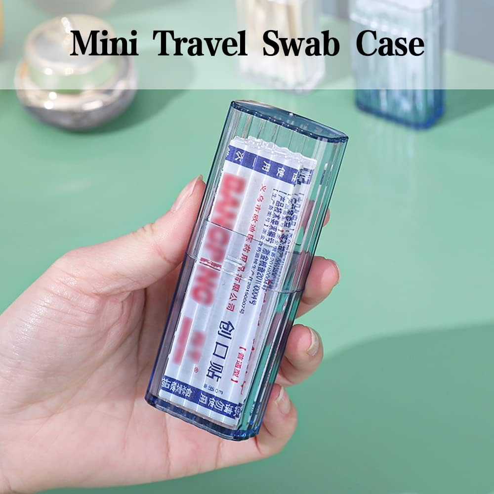 4 Pcs Cotton Swab Holder for Travel Mini Travel Swab Case Cotton Swab Box for Makeup Sponge Cotton Swabs Hair Ties Floss Cosmetics Makeup Bedroom Travel (Blue) - Transparent image number 6