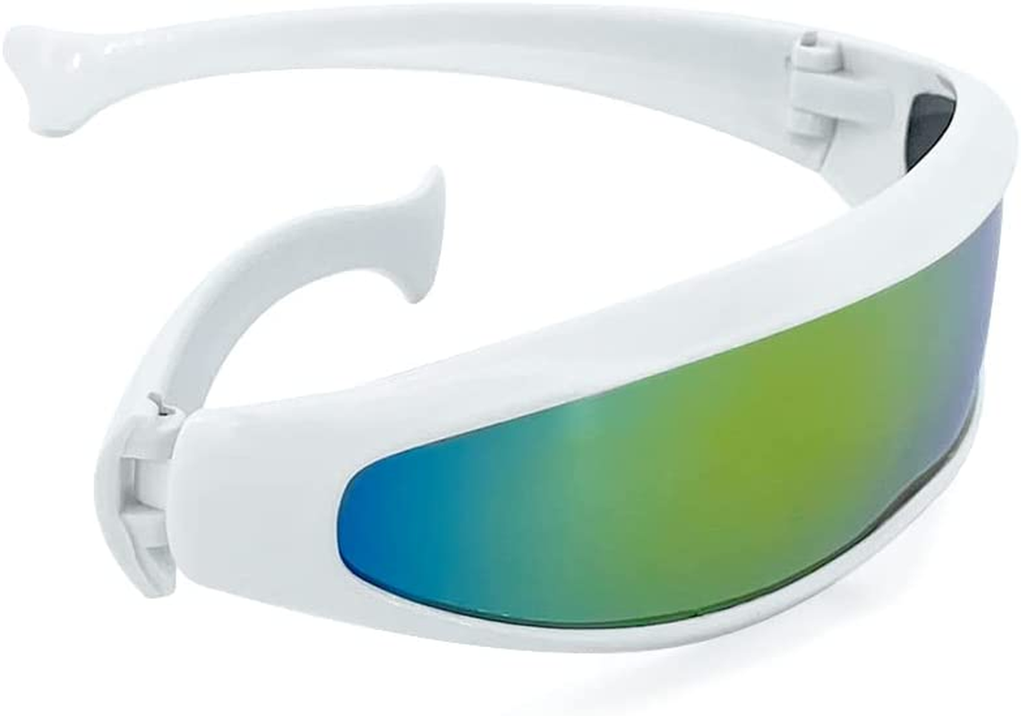 Cyclops Sunglasses, Futuristic Glasses Narrow Color Mirrored Lens Novelty Cool Glasses for Party Cosplay Robot Space Costume, Yellow/Blue image number 2