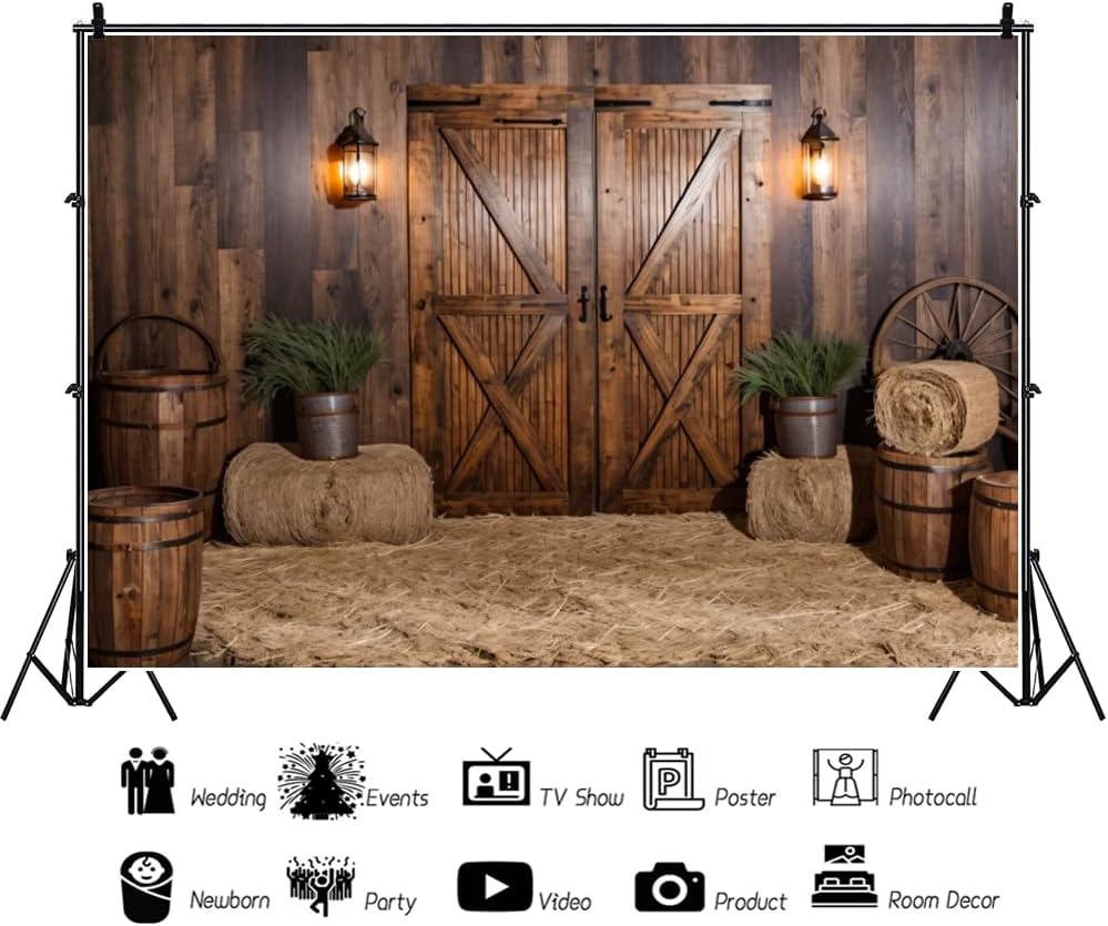 Rustic Barn Door Backdrop 10X8Ft Fabric Farm Barn Backdrops for Wedding Party,Western Country Theme Birthday Baby Shower Party Backdrop