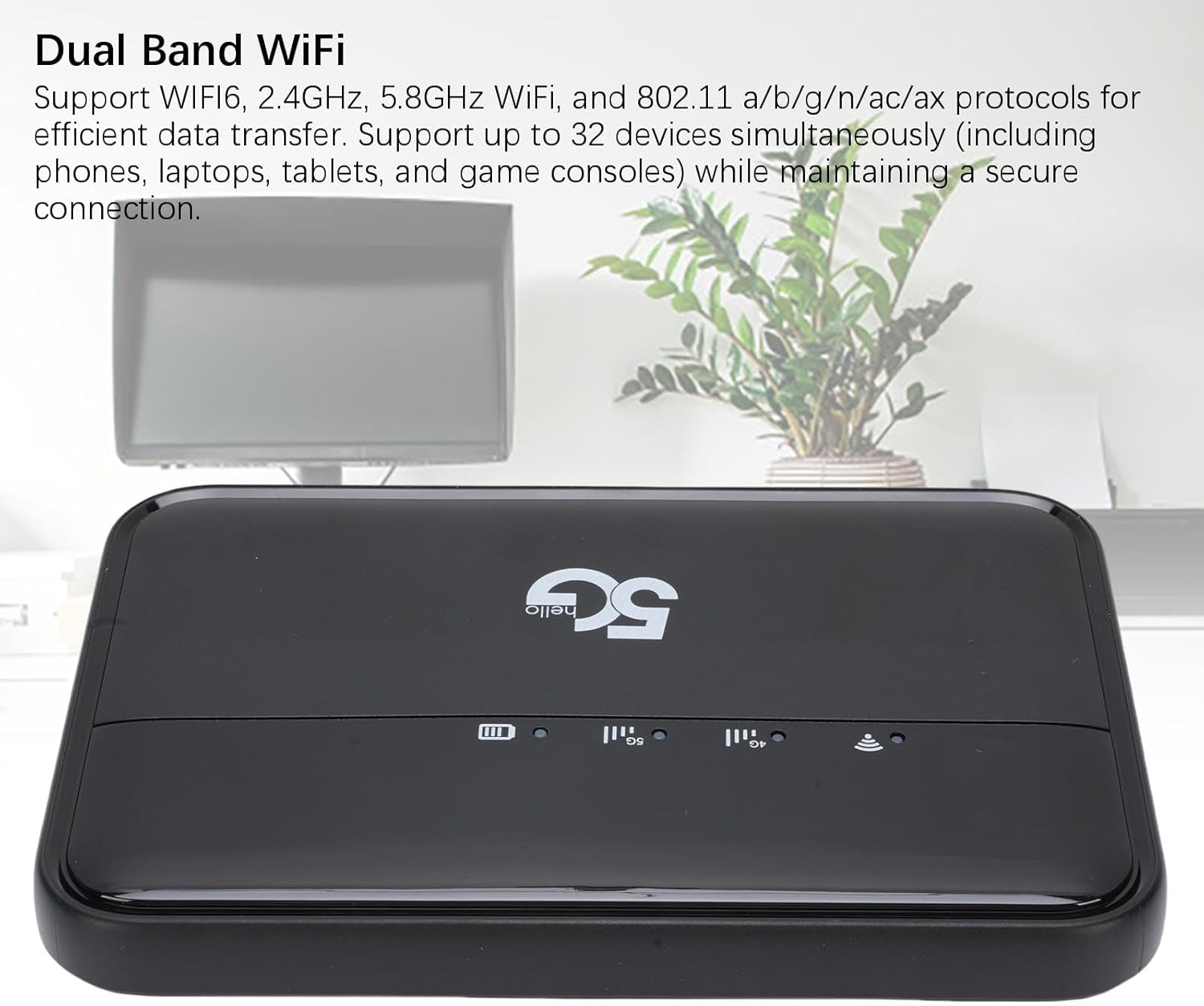 Jectse 5G LTE Mobile Hotspot, Portable Wifi6 Router with Nano SIM Card Slot, 32 Connected Devices, High Speed Hotspot Device with 10000Mah Battery, for Outdoor Travel image number 4