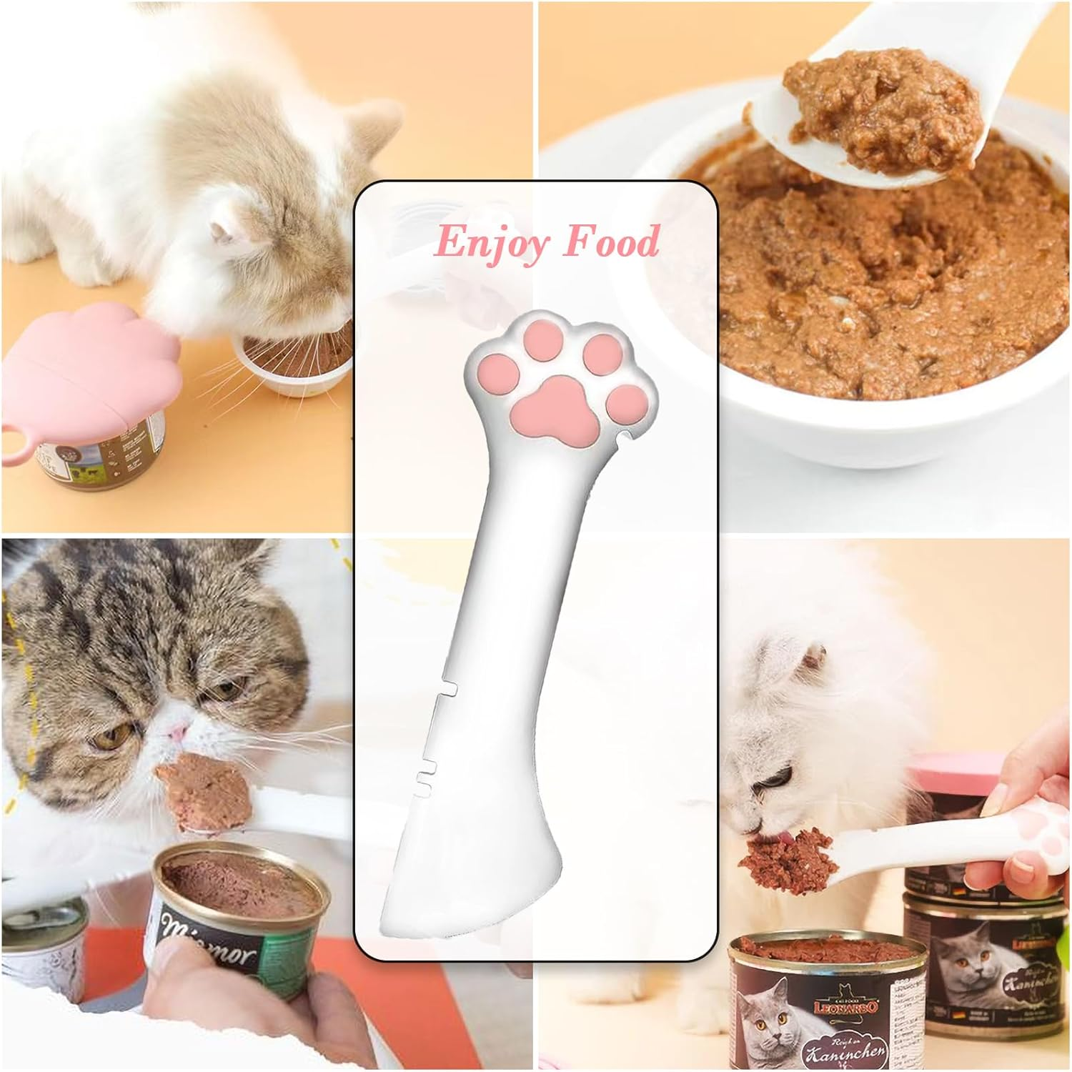 Sheldamy Silicone Pet Food Spoon, Cat Food Can Opener Paw, Wet or Dry Food Short Spoon for Cat Dog with Mini Spatula - Gray image number 7