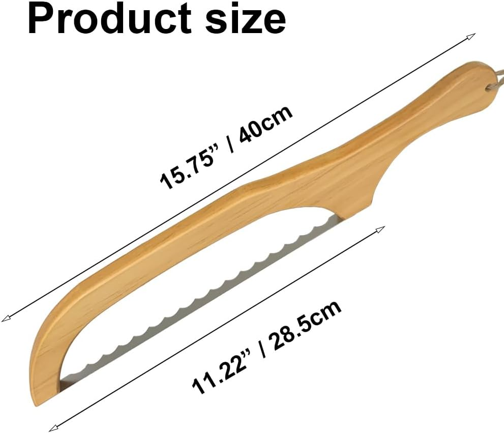 Wooden Bread Knife, 15.7 Inch Bread Cutter Slicer for Homemade Sourdough Bread image number 6