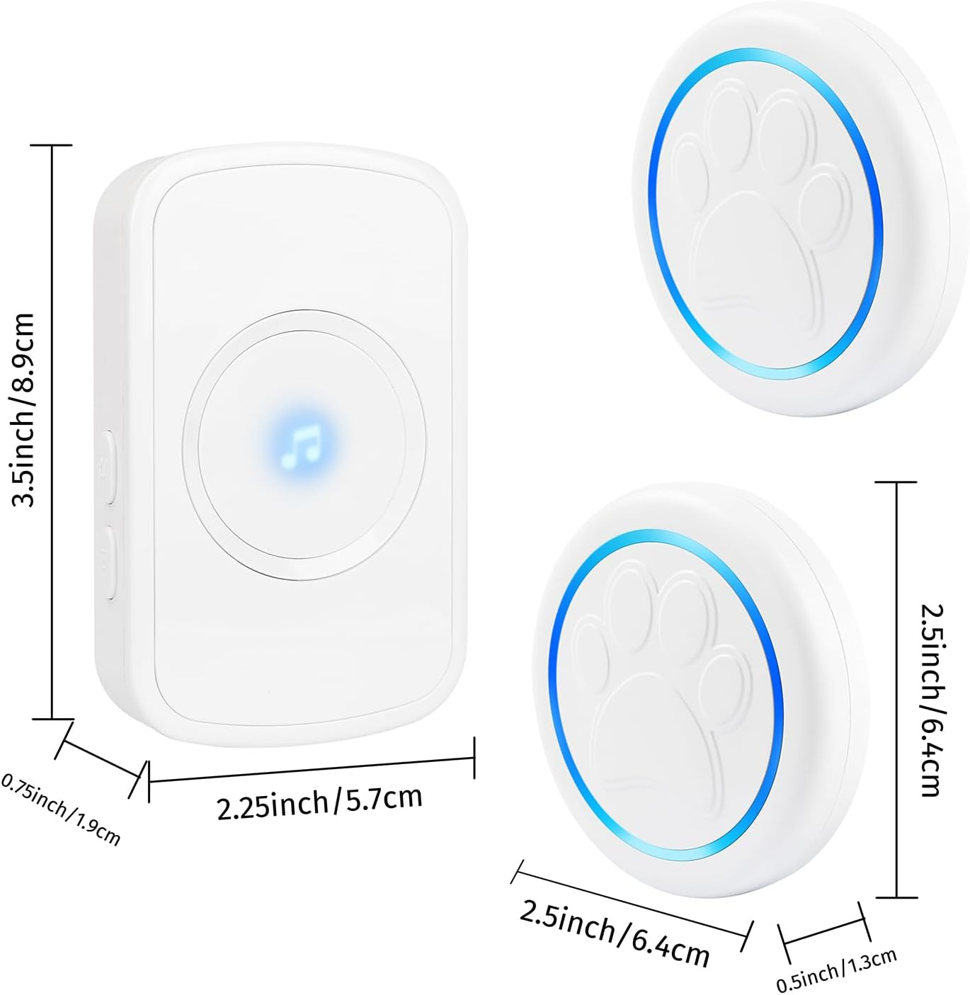 Dog Door Bell for Potty Training Wireless Doggie Doorbell to Go outside 1000FT Long Range Super-Light Touch Button 60 Chimes & 5 Adjustable Volume Levels IP55 Waterproof(1 Receiver+2 Button) image number 4