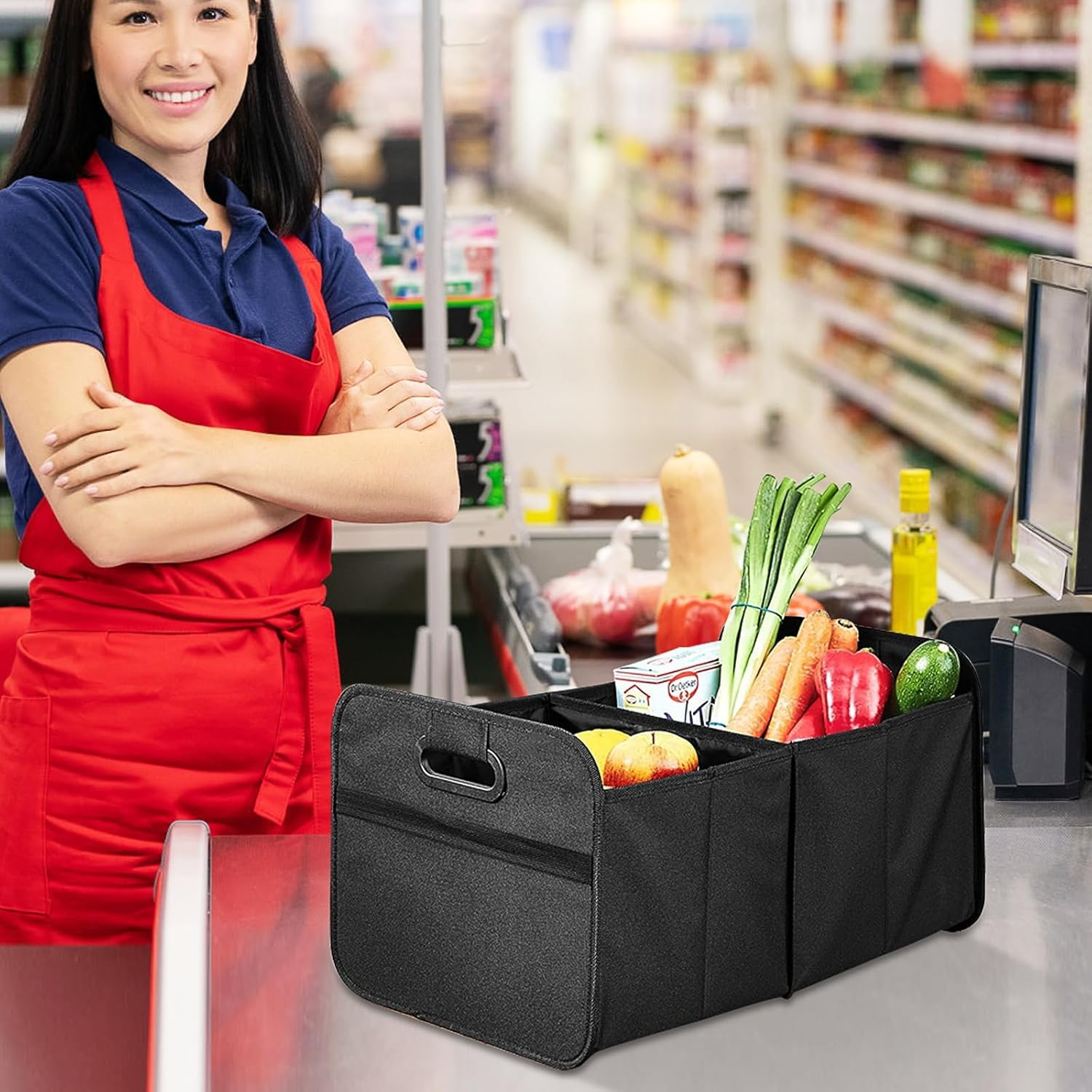 ZANZER Car Boot Organiser, Car Storage Organiser with Reinforced Base and Comfort Handle, Car Tidy Accessories, Collapsible Multi Compartment Car Organiser image number 6