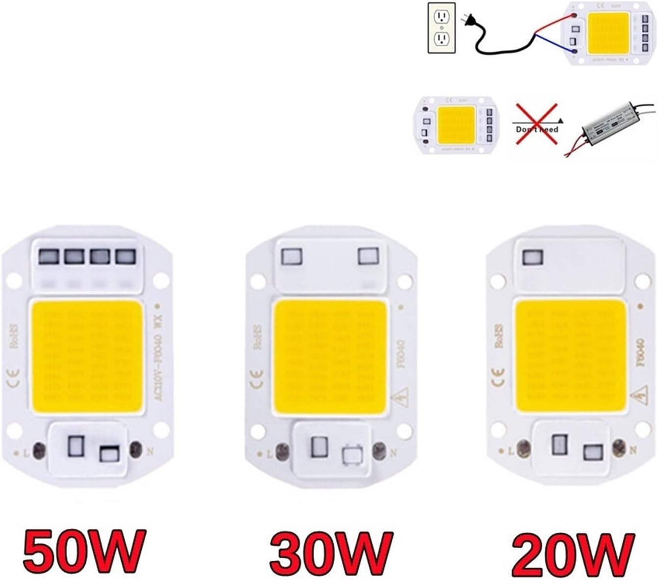 3Pcs AC220V LED COB Lamp Bead 20W 30W 50W IP65 Smart No Need Driver DIY Flood Light Led Bulb Spotlight Outdoor Chip Lamp(Warm Light,F6040 50W) image number 6