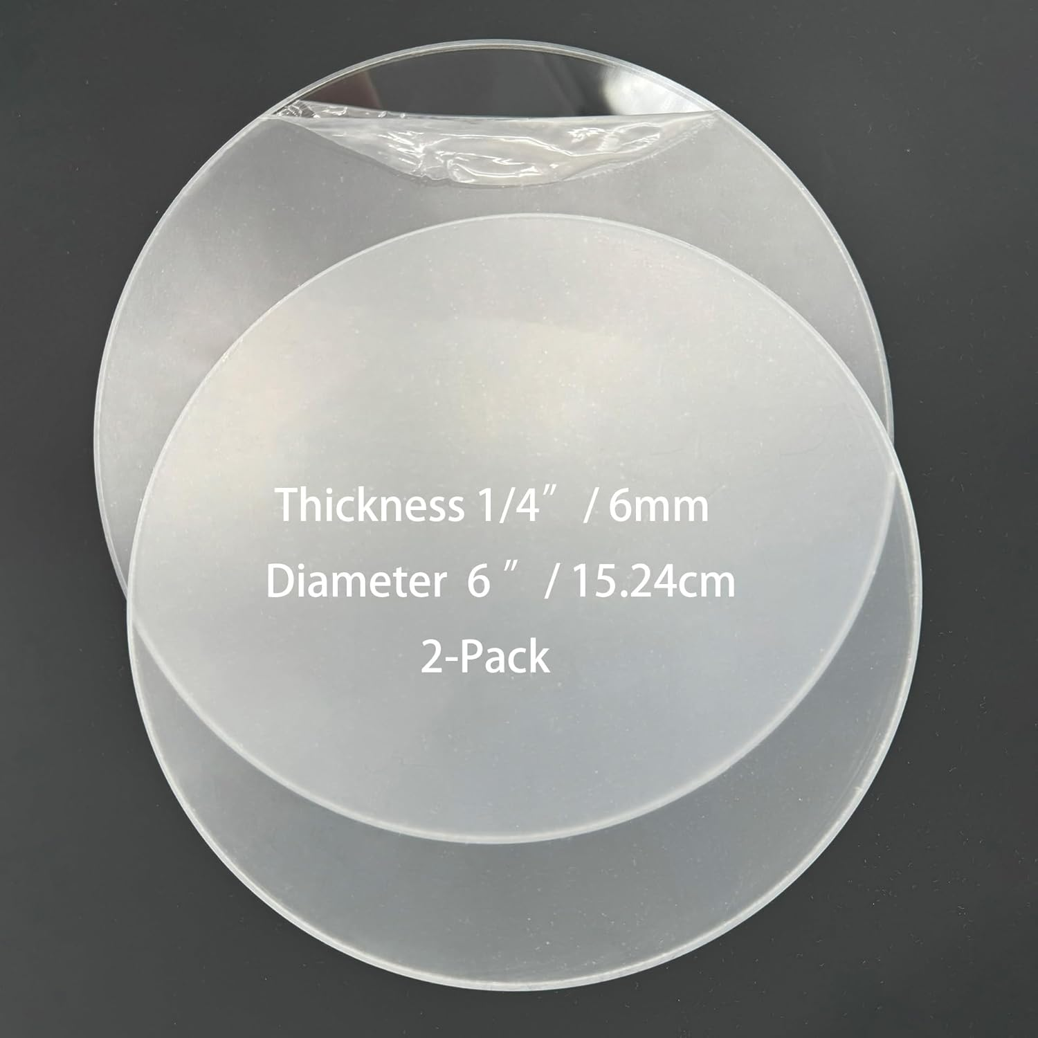 Virellisee 2Pcs round Acrylic Sheet 1/4 Inch Thick(6Mm),6 Inch Diameter Clear Plexiglass Sheets,Clear Acrylic Circle, Cake Disk, Table Top, Acrylic Backdrop (6Inch)