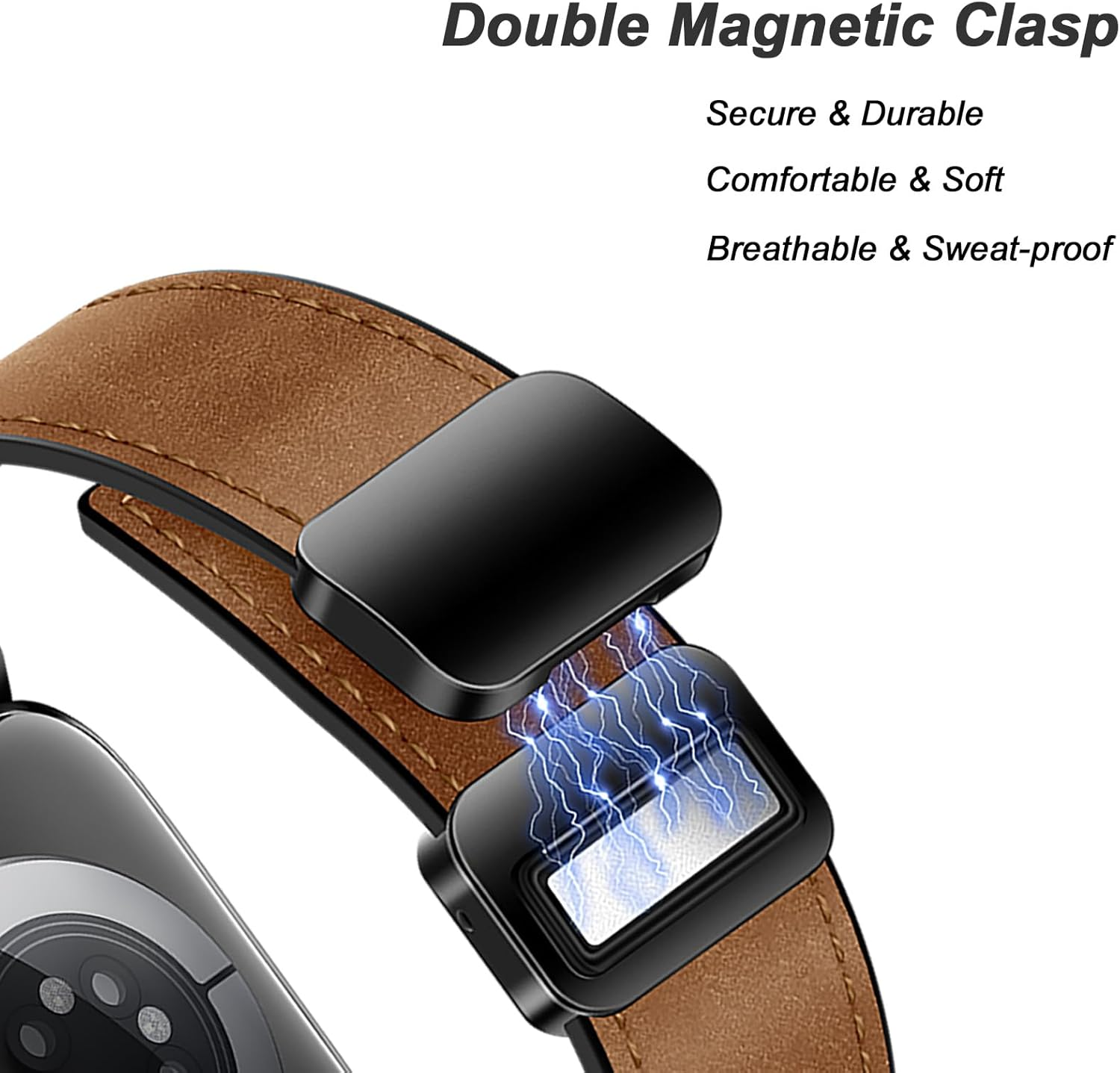 Eweison Genuine Leather Bands Compatible with Apple Watch Band 44Mm 45Mm 46Mm 49Mm for Men Women,Adjustable Magnetic Strap Top Grain Leather Wristband for Iwatch Series 10 9 8 7 6 5 4 SE Ultra/Ultra 2 - Classic-Brown image number 7