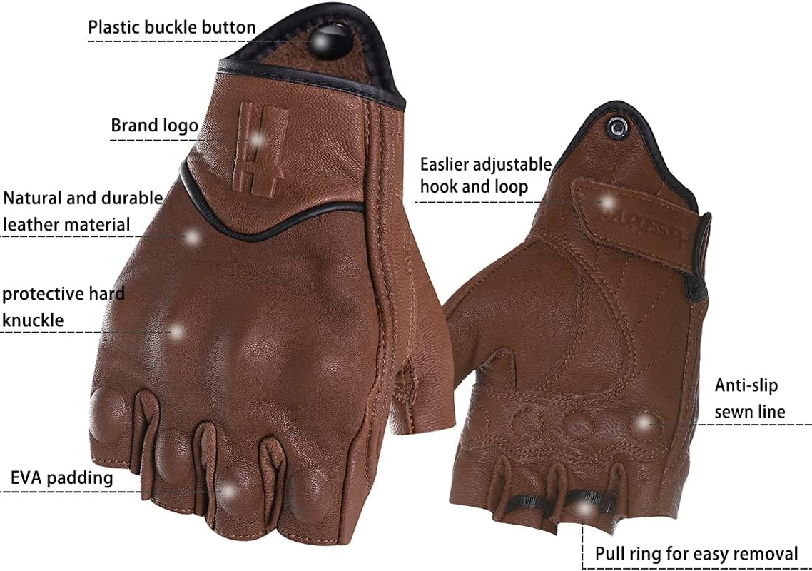 Harssidanzar Fingerless Motorcycle Gloves,For Mens Leather Riding Driving Gloves with Hand Knuckle GM037 image number 2