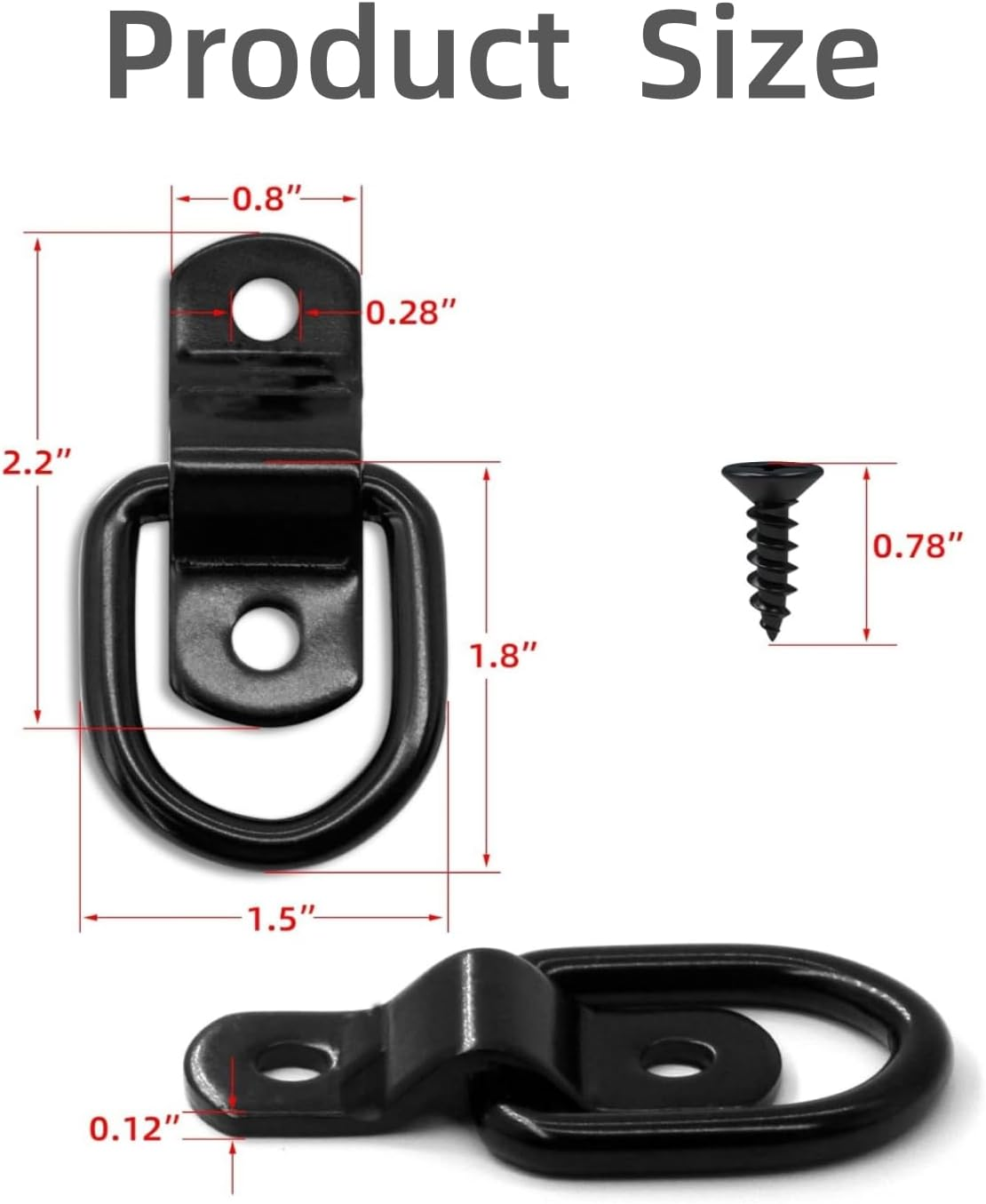 12PCS Heavy Duty Steel D Rings Tie down Anchors,D Rings Tie down Anchors Hooks for Trailer Truck Bed Bracket Enclosed Points Pickup Camper Surface Mount D-Ring Heavy Duty (12, Black) - Silver, 6 image number 5